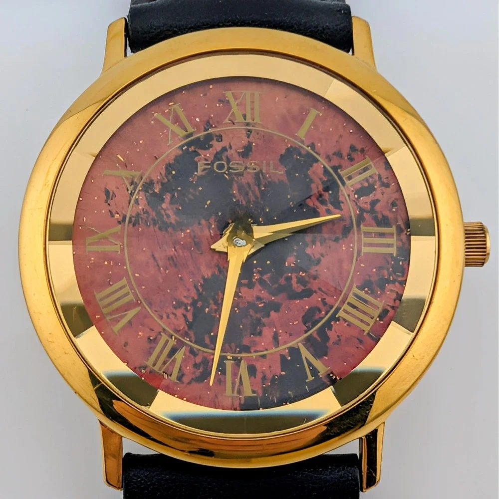 Vintage 1994 Fossil PC-7362 Unisex Watch Faceted Crystal Red Black Dial 34mm